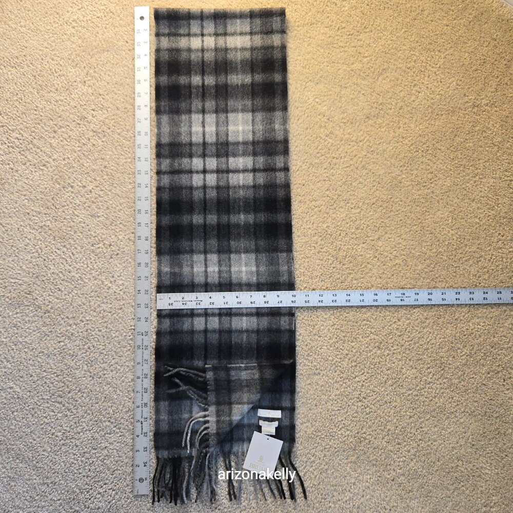NWT House of Bruar Cashmere Plaid Scarf Grey & Black - Picture 3 of 14